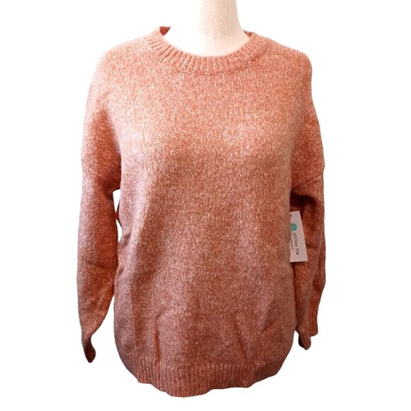 NWT, Pink Clover, Size L, Peach/Orange Color Knit Pullover Crewneck Sweater - Picture 1 of 11